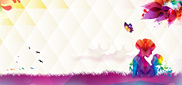 感母亲节爱心线条画手绘风海报banner