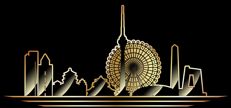 黑色背景手绘城市摩天轮剪影banner