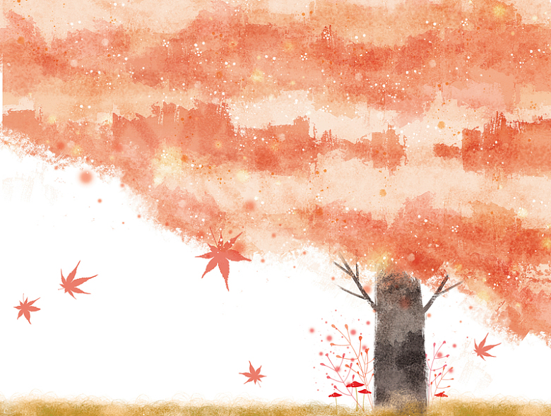 红色手绘树木背景