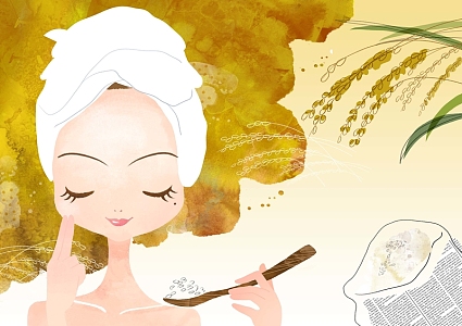手绘做面膜的美女海报背景模板