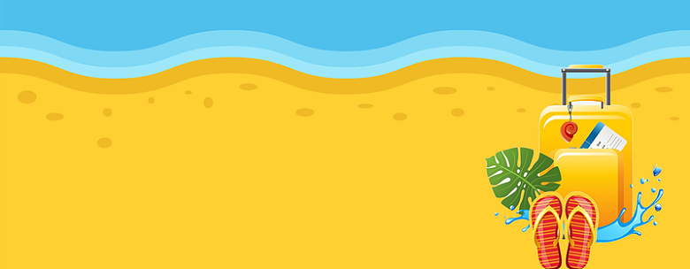 夏天海边沙滩玩乐卡通手绘黄色背景