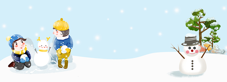 卡通小孩打雪仗童趣蓝色背景