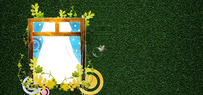 手绘画绿色苔藓 绿茵蝴蝶海报banner