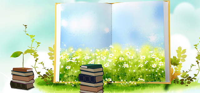 手绘花草绿色书本藤条嫩叶海报Banner