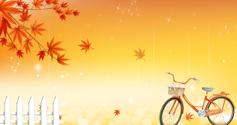 橙色手绘枫叶自行车背景