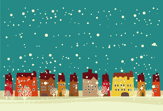 蓝色落雪小镇海报背景素材