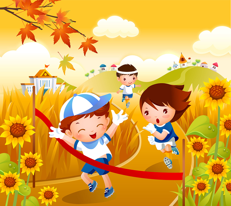 儿童手绘秋天田野枫叶向日葵背景素材