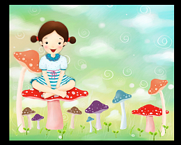 蘑菇女孩梦幻海报背景素材