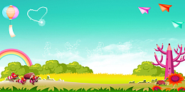 儿童插画彩虹草地背景banner