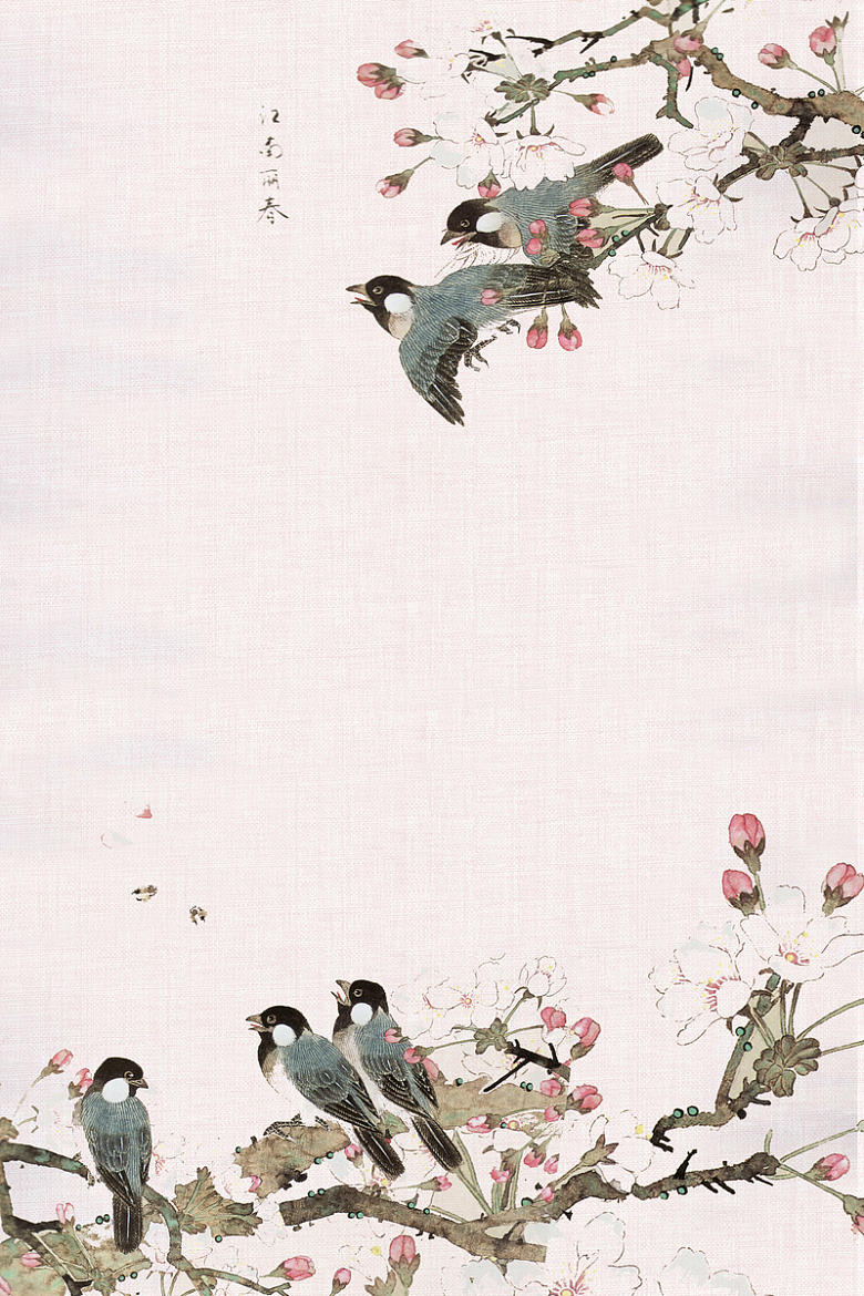 米色中国风春季花鸟背景