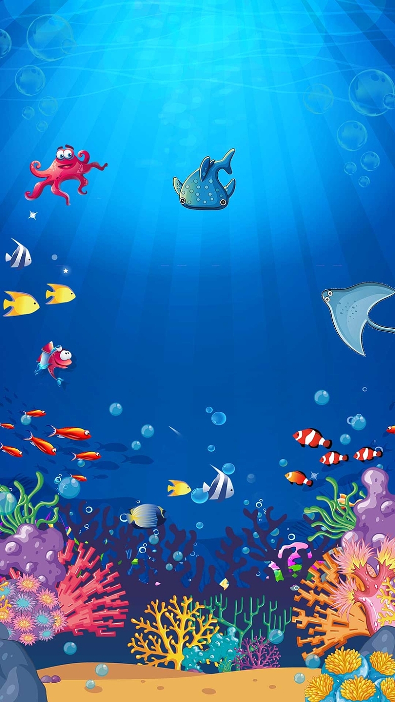 蓝色卡通童话海底世界海洋馆PSD分层H5