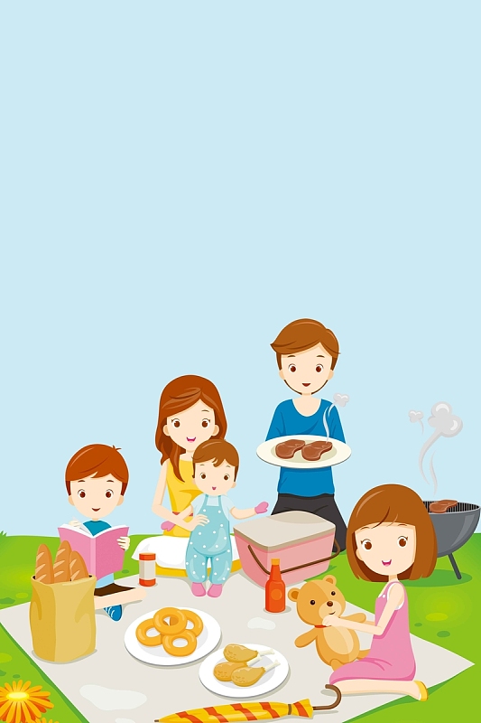 和睦家庭家庭日蓝色卡通亲子宣传psd