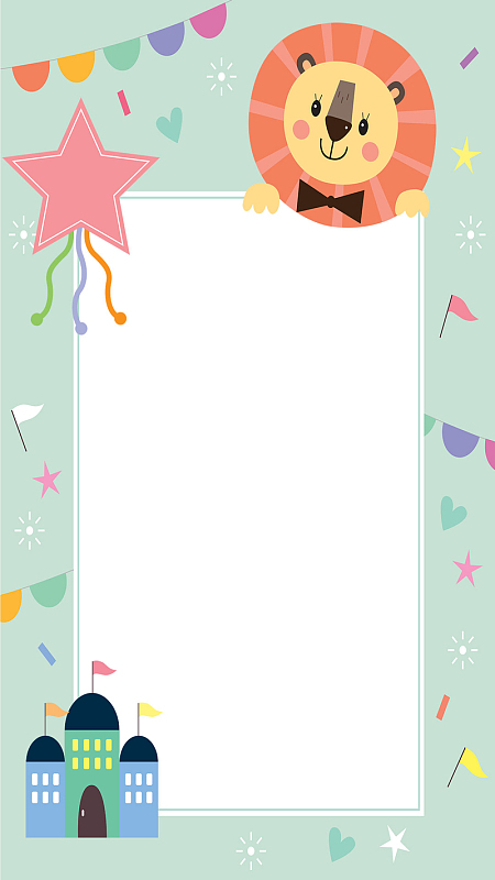 卡通可爱大狮子五角星彩旗信纸背景