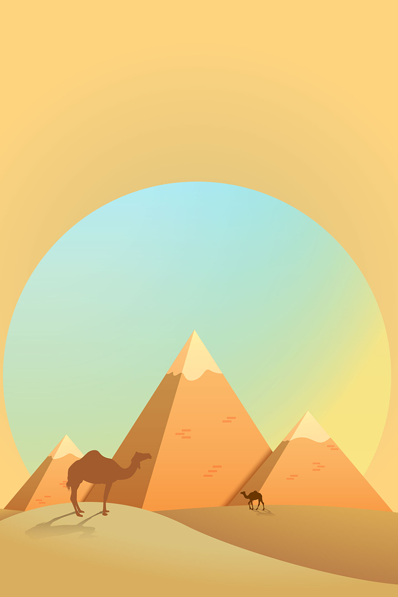 沙漠骆驼风景风光手绘背景