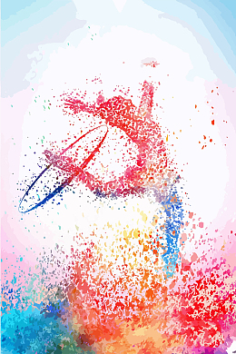 蓝色水彩风春季运动会喷溅运动员剪影背景