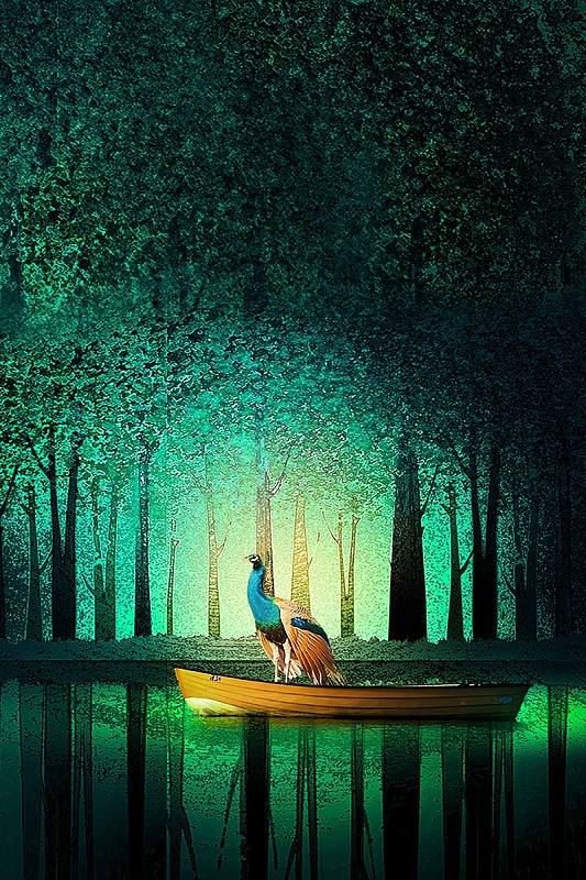 森林插画风景旅游环保地产意境