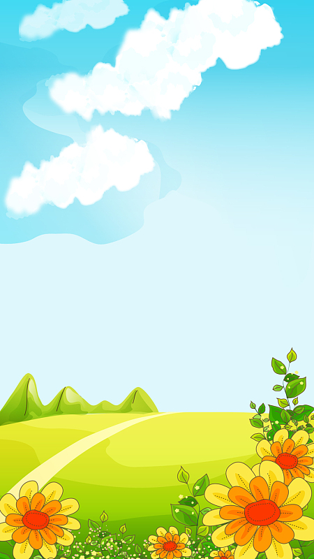 蓝天卡通水彩蓝天白云郊外风光h5背景