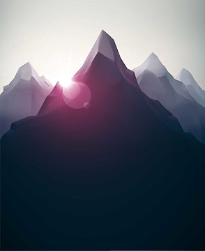 唯美夕阳山脉插画矢量背景