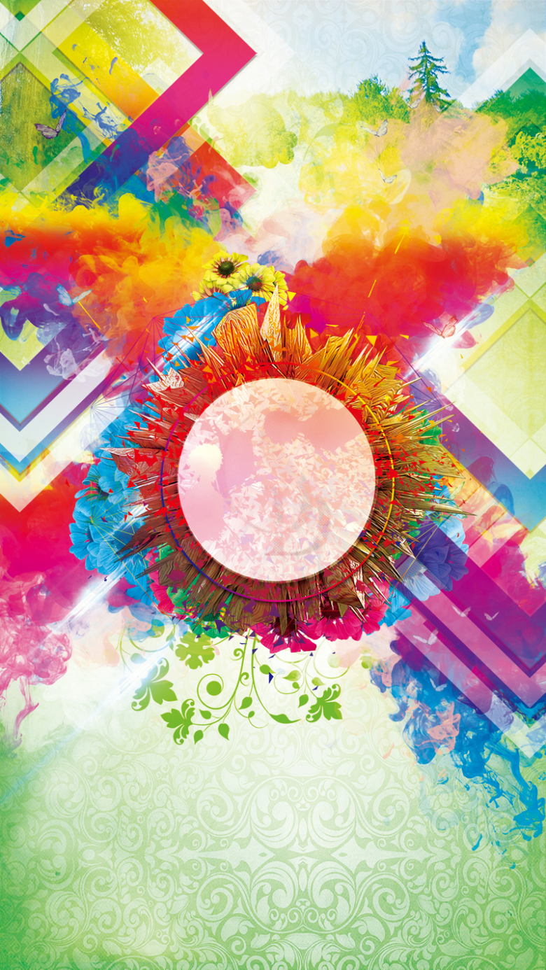 新品上市彩绘h5海报背景psd分层下载