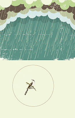 绿色花边上下着雨背景素材