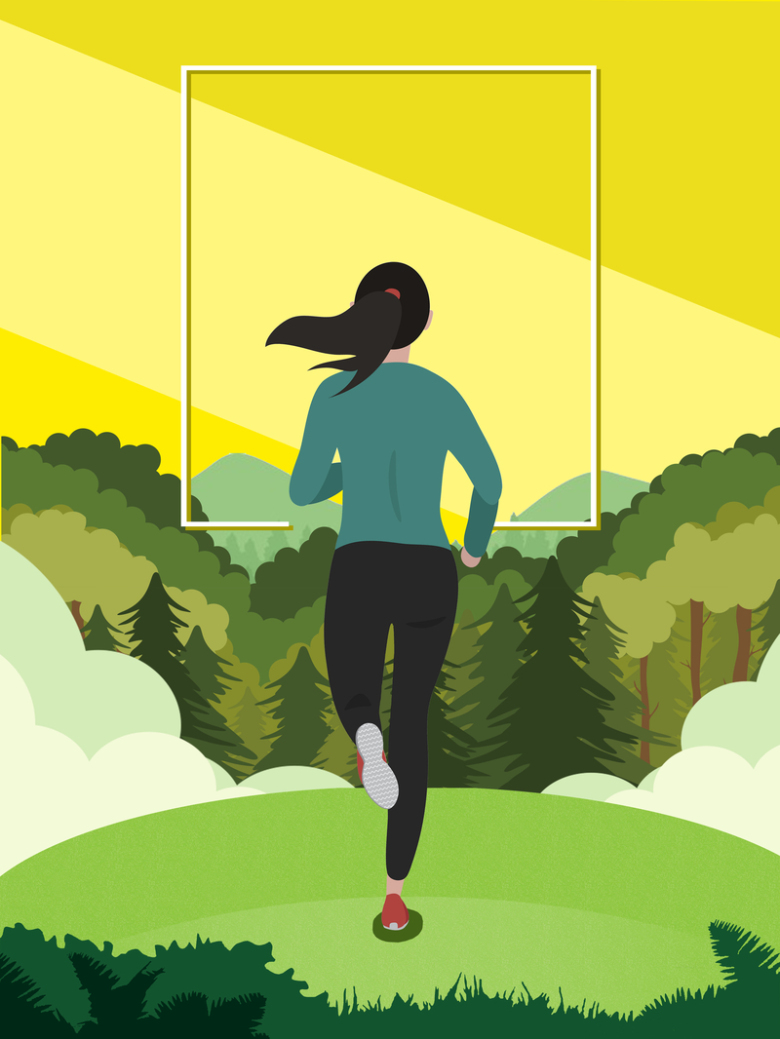 手绘插画奔跑吧健身活动海报背景素材