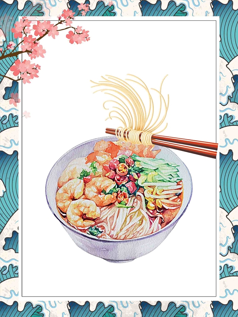 日本料理龙须面餐厅美食促销海报背景模板