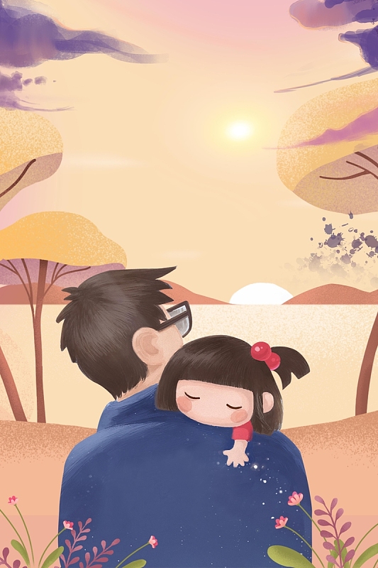 背景psdjpg快乐父亲节卡通文艺蓝天绿地背景psdjpg创意父亲节几何人物