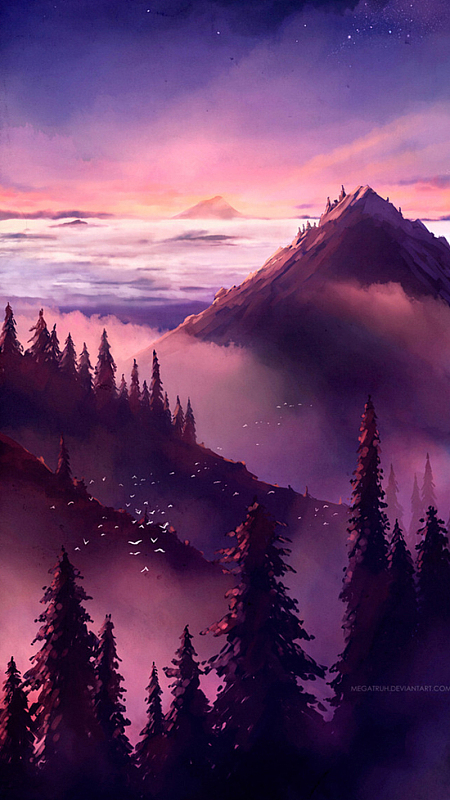 紫色风景插画h5背景