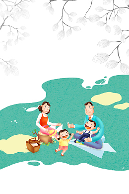 手绘一家人暑假郊游海报背景psd