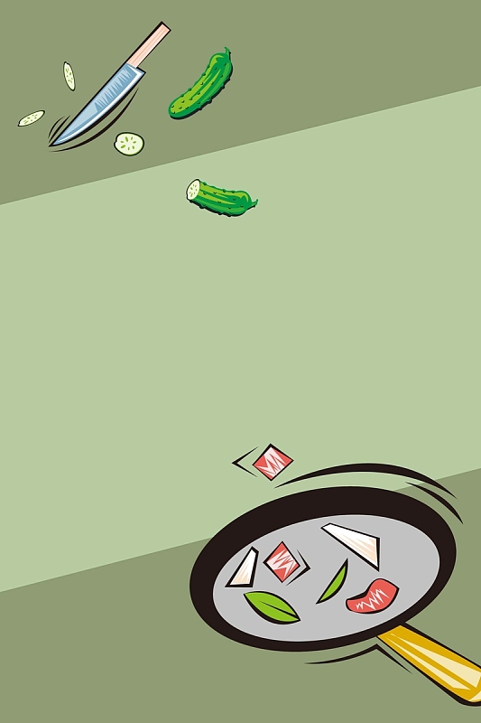 矢量卡通手绘厨房烹饪炒菜