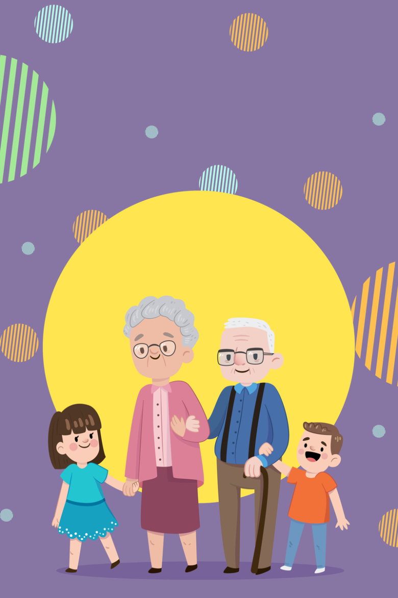 卡通简约爱耳日老人背景图