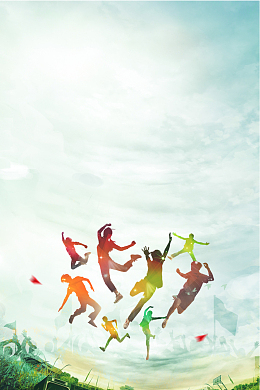 绿色清新春季运动会人物剪影背景