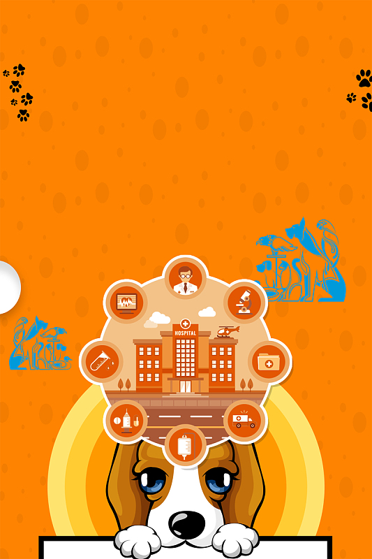 橙色卡通手绘宠物医院海报背景素材