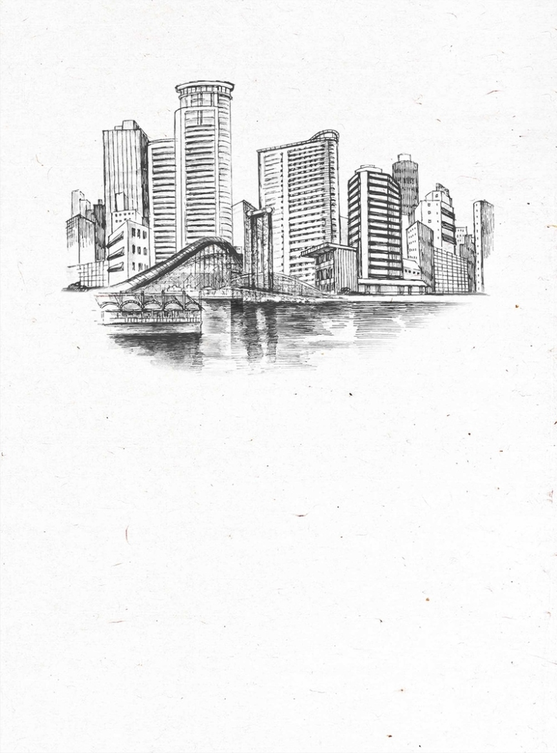 手绘写生素描房地产海报设计背景模板