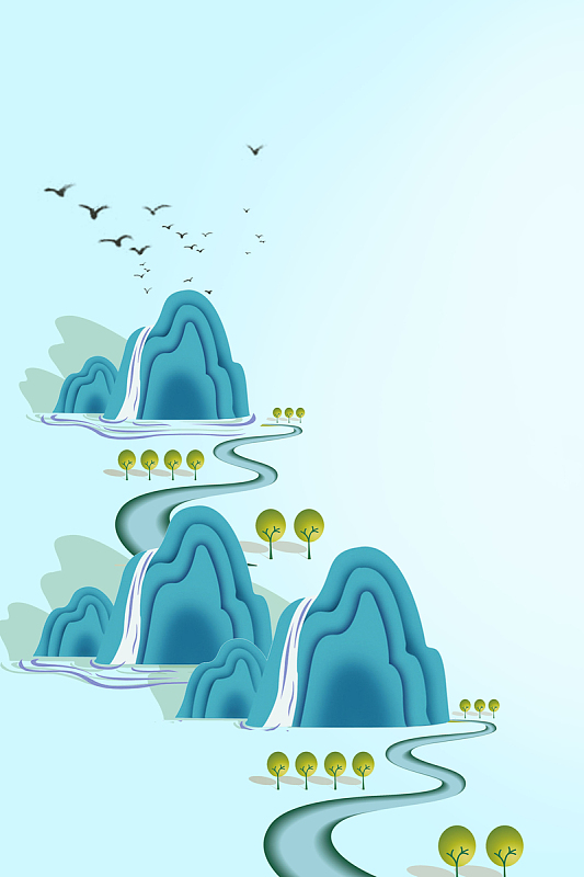 简洁卡通山峰国庆旅行海报背景psd