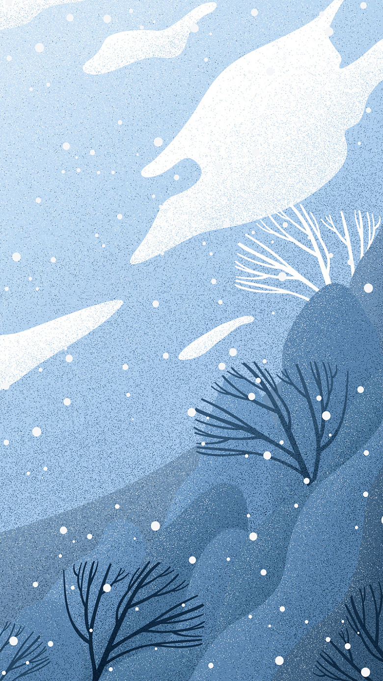蓝色手绘插画雪冬季冬天冬日树木云H5背景