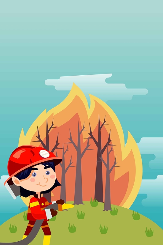 消防安全消防员蓝色卡通手绘背景