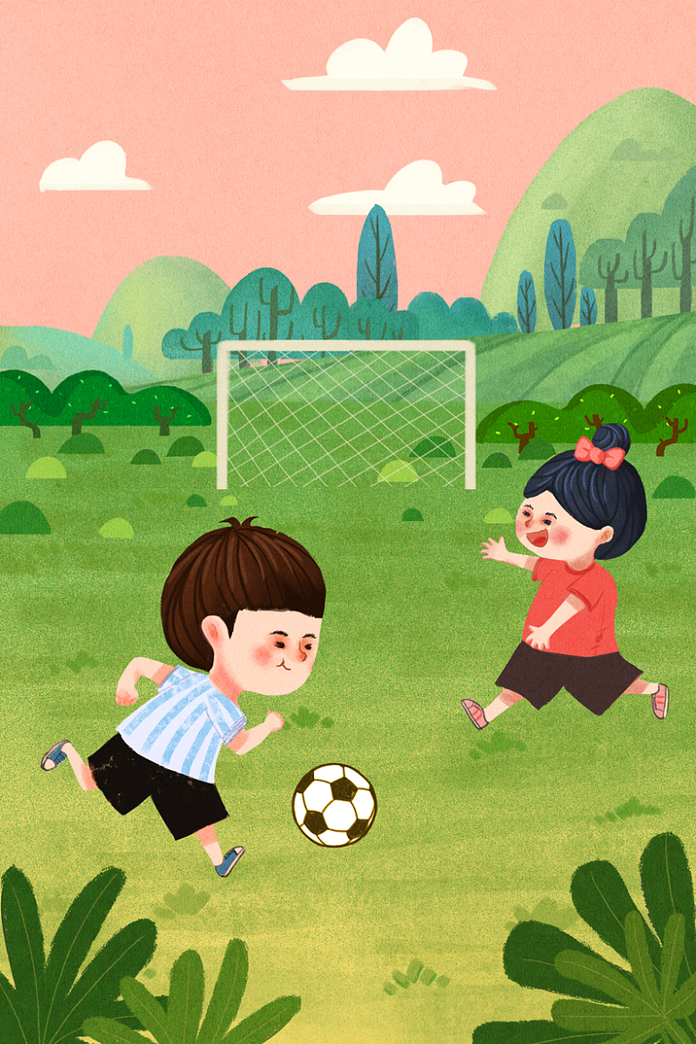 清新卡通踢足球比赛背景图