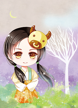 手绘卡通Q版美女背景