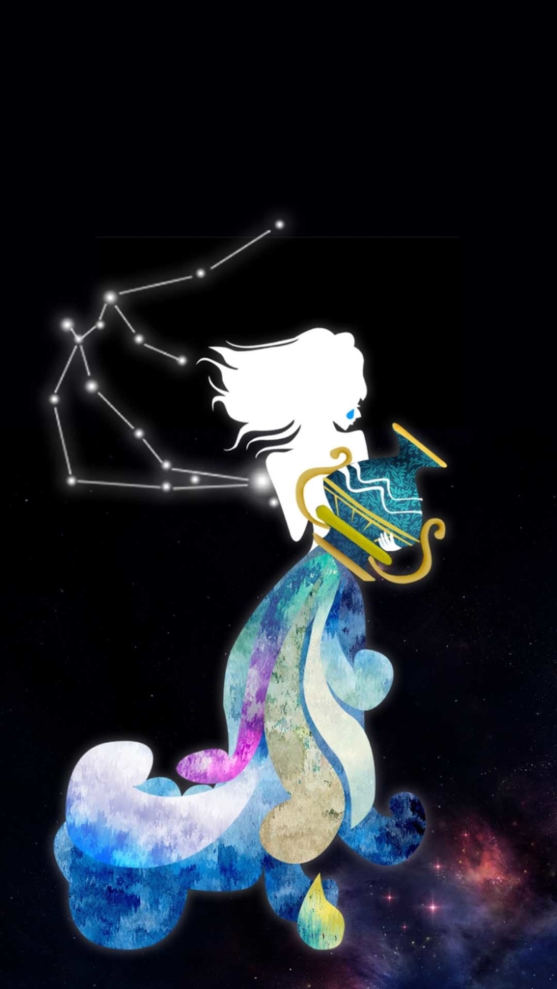 黑色手绘水瓶座psd分层h5背景素材