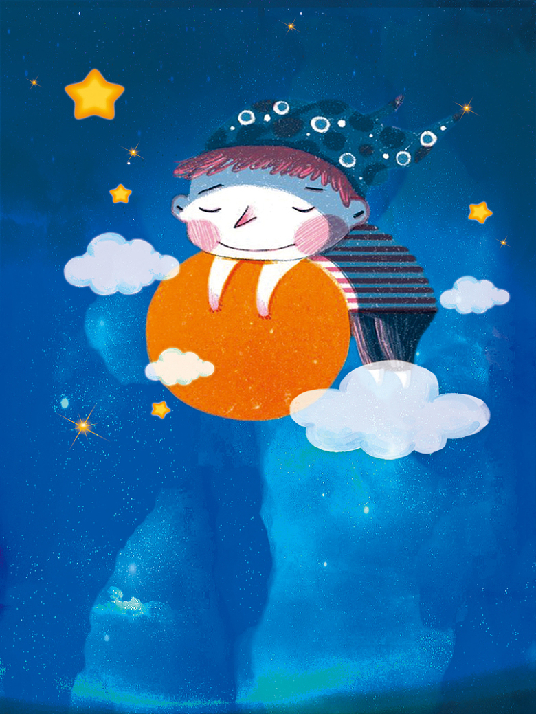 蓝色星空夜空卡通白云手绘背景素材