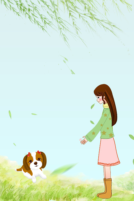 绿色小清新插画五月你好背景素材