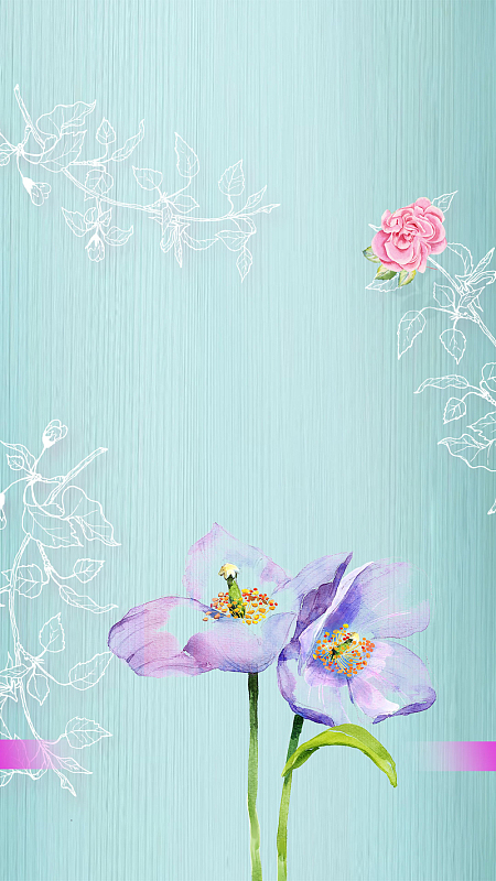 手绘水彩花卉love 插花课h5背景素材