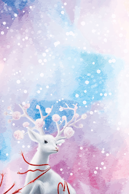 紫色手绘春季上新白鹿背景