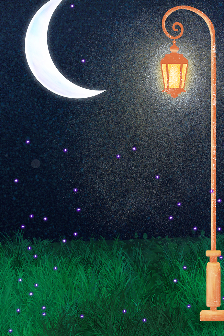 手绘夜晚路灯海报