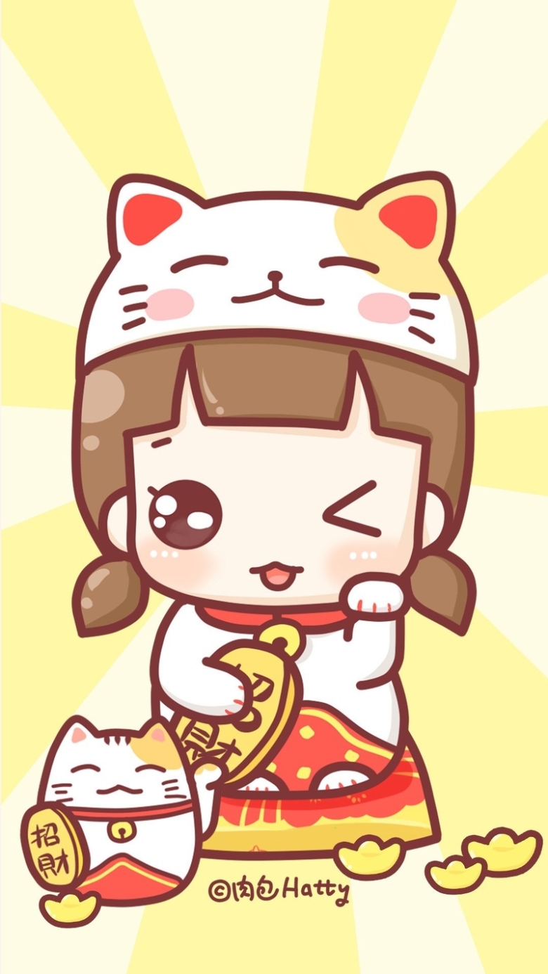 动漫招财猫可爱女孩h5背景