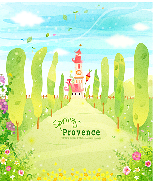 绿荫小道生机勃勃aijpg卡通手绘幼儿园插画背景素材psdjpg卡通背景psd