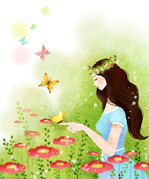 长发飘飘美女人物插画背景素材