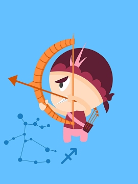 十二星座创意插画-射手座海报背景模板psdjpg可爱卡通手绘射手座海报