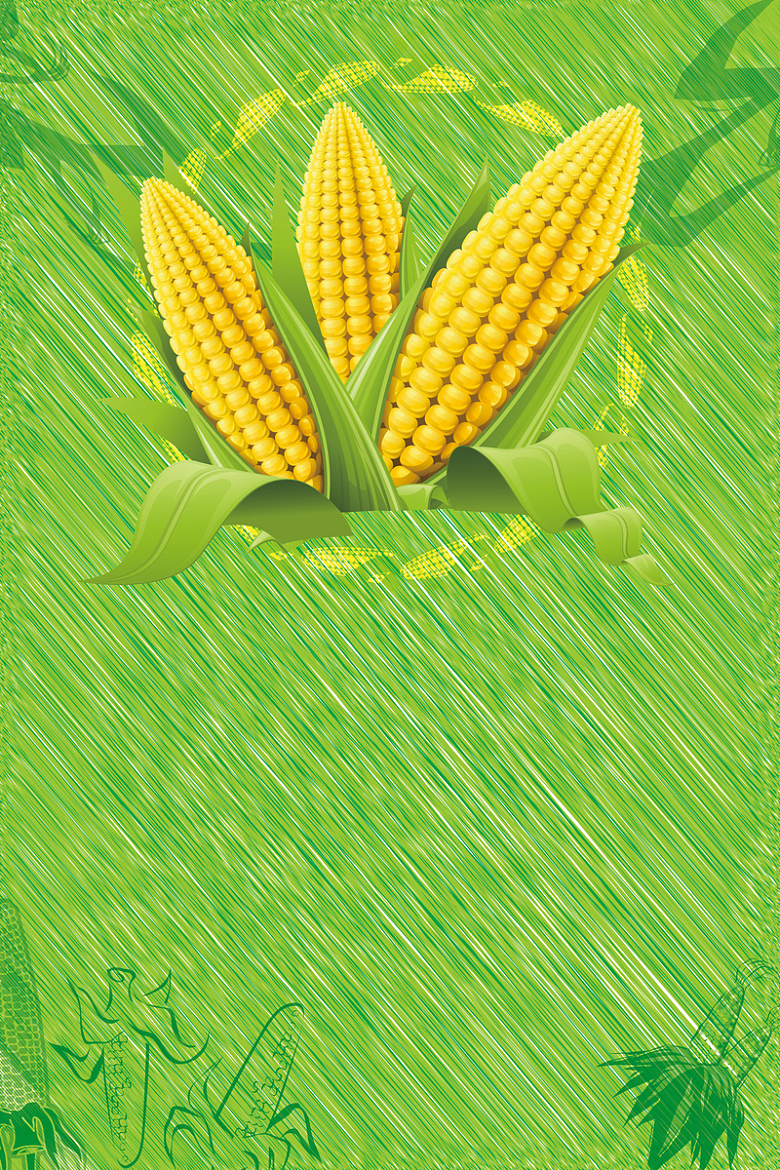 绿色手绘创意玉米粮食树叶草地背景素材